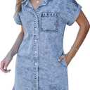 luvamia Jean Dress Denim Dress Spring Graduationcowgirl Outfits for Women Country Concert Wear Blue Dress for Women Short Sleeve Summer Dresses for Women Size Large Size 12 14