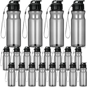 Tioncy 20 Pieces Plastic Water Bottles for Adults Bulk 17 oz Sport Drink Bottles with Handle Strap Lightweight Leakproof Drink Flip Top cups for Party Outdoor(Black,fresh style)