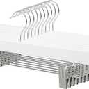 Amazon Basics Durable Wooden Pants and Skirt Hangers with Clips, Closet Organizer, White, 10-Pack