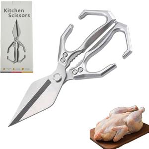 Kitchen Scissors for Food Heavy Duty Poultry Shears Built-In Nutcracker, Japanese High-Carbon Steel Culinary Shears with Ergonomic Handle, All Purpose Kitchen Tool for Chicken, Meat & Seafood (Silver)