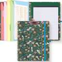 HAUTOCO Clipboard Folio with Refillable Notepad for Letter Size (11" x 8.5"), 5 Dividers with 10 Pockets, Elastic Pen Holder and File Folder Labels, Spiral Nurse Clipboard Artboard(Flower Bird)