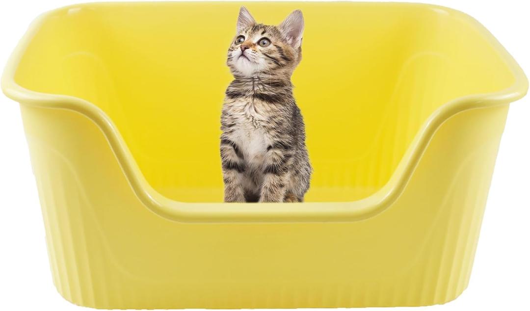 Jumbo Litter Box with High Side,21.45 x 16.14 x 10.43 Inches Extra Large Cat Litter Box Anti Splashing Non-Stick Low Entry Cat Litter Pan Easy Clean for Small Medium Cat(Yellow)