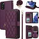 Wallet Case for Samsung Galaxy S20 FE 5G 6.5 inch with Wrist Strap, 9+ Card Slots Zipper Purse, PU Leather Stand Phone Cover for S 20 EF UW S20FE5G S20FE 20S S2O Fan Edition 4G G5 Deep Purple (Wine Red)