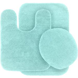 #6 Bath Mat, Contour Mat, and Lid Cover, with Rubber Backing Bathroom Set 3 Piece Solid Assorted Colors (Mint Green)
