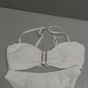 Fanuerg Women's Ribbed Bikini Sets U Wire Adjustable Spaghetti Straps Swimsuit Textured Ruched Two Piece Bathing Suit (White)