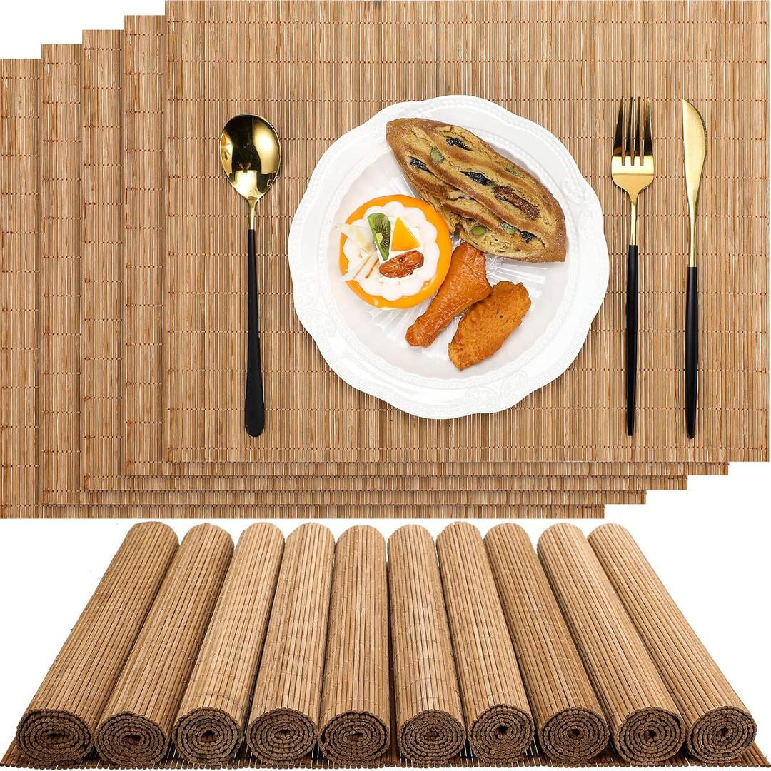 Set of 24 Bamboo Placemats 15.8x12 Inch Sushi Rolling Mat Japanese Style Wicker Placemats Washable Heat Resistant Table Mats for Dinner Kitchen Wedding Party(Bamboo Color)