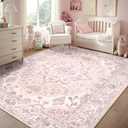 Area Rugs 5'x7' Washable Non-Slip, Floral Vintage Distress Print Pattern Medallion Carpet for Living Room Bedroom Dining Room, Pink Greypink Cute