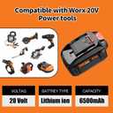 Powilling 2 Pack 6.5Ah Replacement for Worx 20V Battery and Charger Compatible with Worx Battery 20V WA3674 WA3575 WA3525 WA3520 WG151s WG155s WG545s