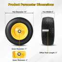 2 Pcs 16x6.50-8 Flat Free Lawn Mower Tire and Wheel with 1 Inch Axle | 3 Offset Hub, 1" Bearings & 3/4" Sleeves, 16x6.5-8 Solid Tires Replacement Front Tire for Riding Mowers and Graden Tractors