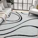 YIHOUSE Abstract Washable Rug 5x7,Ultra-Thin Non Slip Gray and White Rugs for Living Room,Modern Minimalist Black Stripe Rugs for Bedroom,Throw Carpet for Dining Room Office Playroom (5'x7',Gray)