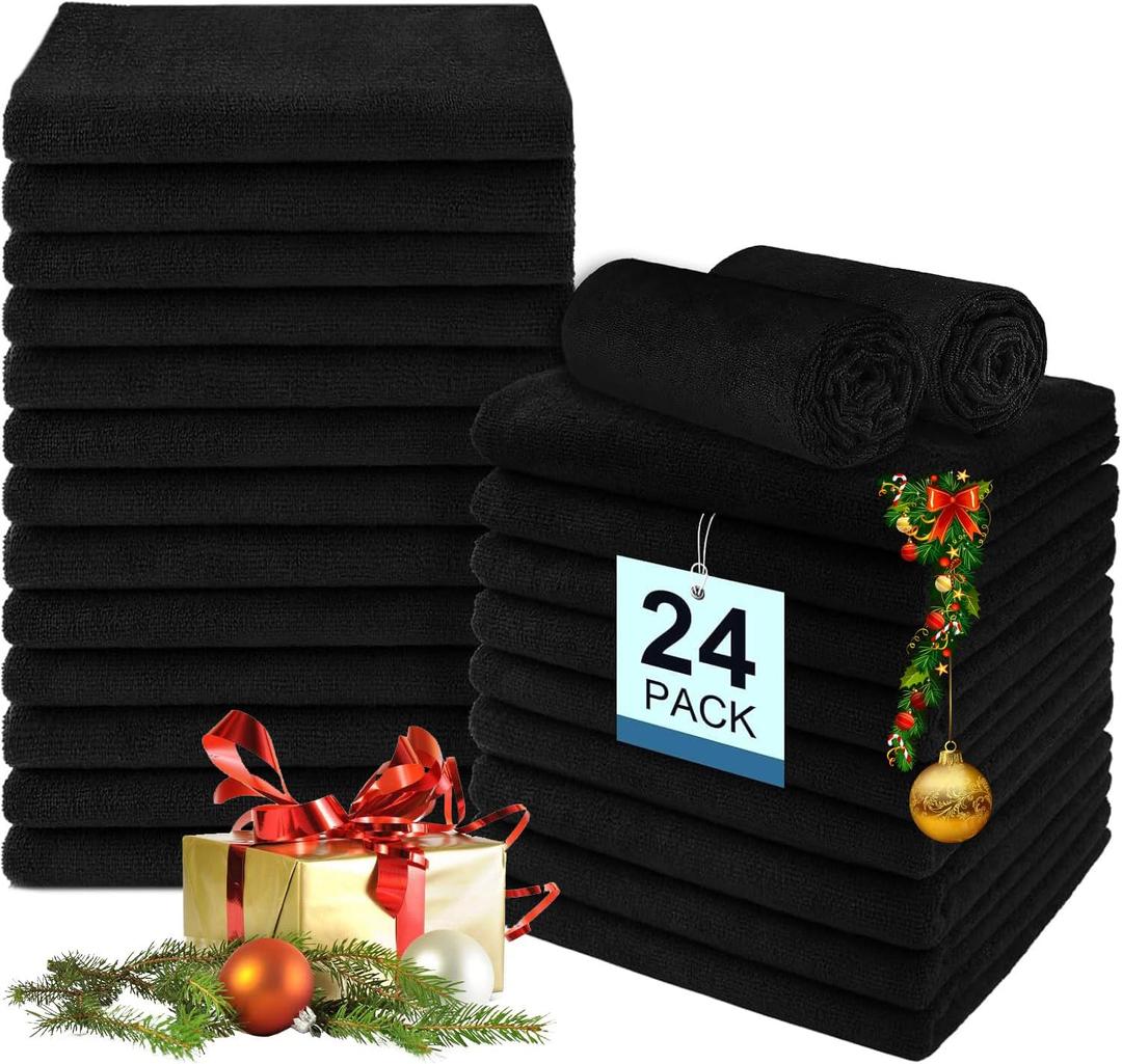 24 Pack Salon Towels - Highly Absorbent and Quick Drying Hand Towels, Premium Wash Cloths for Bathroom, Gym, Shower, Hotel, and Spa - 16x27 inch (Black)