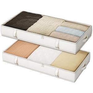 Vailando Under Bed Storage Containers, Underbed Storage Bins with 6 Inches Tall, Clothes Storage Box with Sturdy Handles and Sidewalls, Beige, 2-Pack