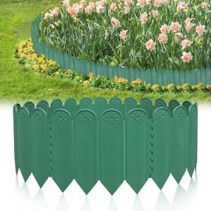 10PCS Green Garden Edging Borders, 8.66 inch Tall Plastic Garden Landscape Edging, 7.2ft Interlocking Decorative Garden Fences Edging, Lawn Edge Flower Bed Border for DIY Patio Walkways Yard