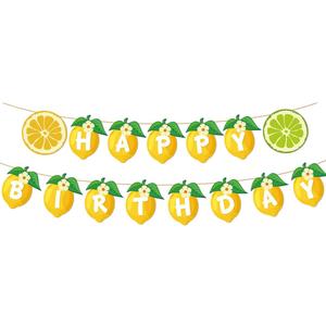 Lemon Happy Birthday Banners Yellow Lemon Lemonade Theme Banners for Summer Fruit Party Supplies