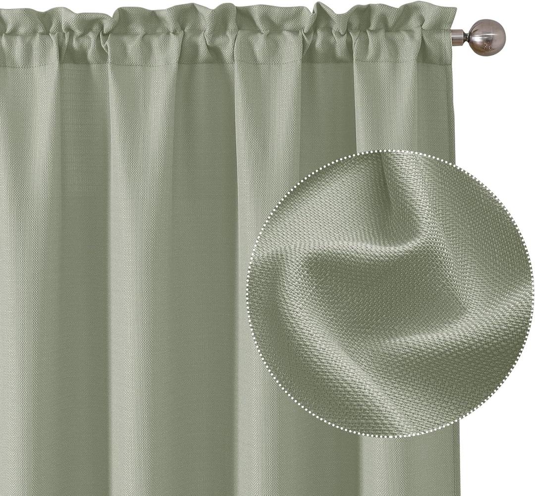 Chyhomenyc Bennet Light Green Curtains 45 Inch Length 2 Panels, Faux Linen Textured Semi Sheer Light Filtering Soft Airy Rod Pocket Window Treatment Drapes for Living Room Bedroom, Each 30" Wx45 L