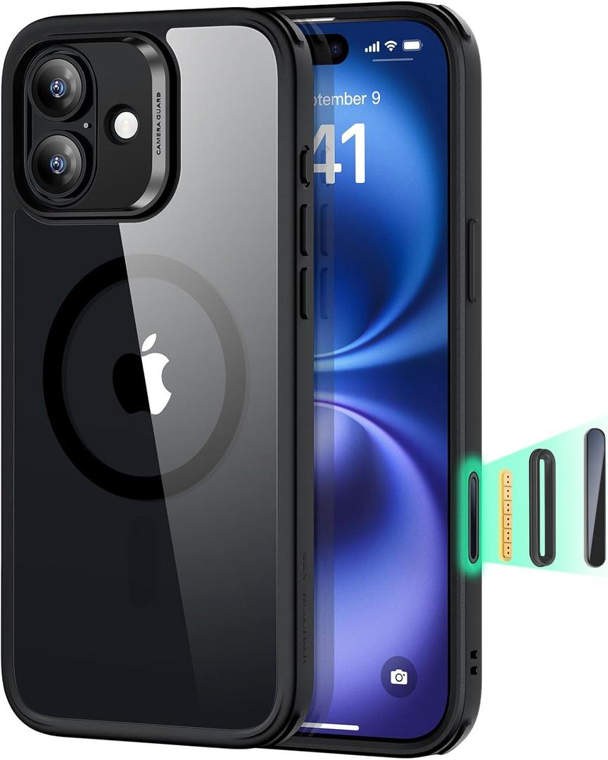 ESR for iPhone 16 Case, Compatible with MagSafe, Shockof Military-Grade tection, Magnetic Phone Case for iPhone 16, Classic Hybrid Case (HaloLock), Black