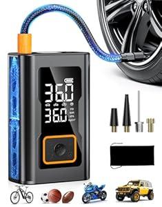 Tire Inflator Portable Air Compressor, Portable Tire Inflator for Car, Compact Air Pump for Car Tires, Bicycle, Ball, Rechargeable Air Pump with Digital Pressure Gauge and LED Light