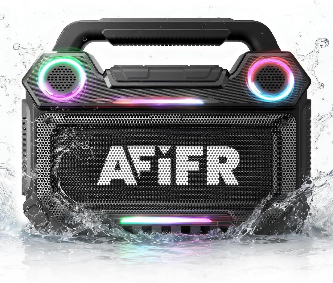 Outdoor Bluetooth Speaker, 160W Loud Bass! Rugged, IP67 Waterproof, 24H Playtime with Lights, Wireless TWS Pairing Portable Speakers for Party, Outsides, Travel, Beach, Garage (Black)
