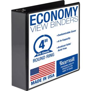 Samsill 4 Inch 3 Ring Binder, Economy Round Ring, Clear View Cover, 675 Sheet Capacity - for School, Home, Office - Black