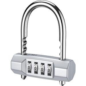 KeeKit Combination Padlock, 4 Digit Resettable Combo Lock with Adjustable Shackle, Waterproof Lock for School, Employee, Case, Toolbox, Fence, Gym & Sports Locker, Gate, Sliver