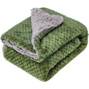 Fuzzy Sherpa Reversible Blanket for Baby, Soft Warm Cozy Coral Fleece Toddler, Infant or Newborn Reversible Blanket for Crib, Stroller, Travel, 3040, Olive Green