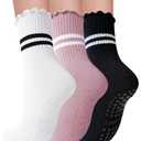 Elapse Space 3 Pairs Pilates Socks With Grips for Women Non Slip Grip Ruffle Yoga Grippy Socks