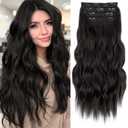 KooKaStyle Clip in Long Wavy Synthetic Hair Extension 20 Inch 4PCS Dark Brown Hairpieces Fiber Thick Double Weft Hair Extension for Women