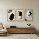 Abstract Modern Geometric Framed Canvas Wall Art Set,Neutral Tone Beige Black Brown Wall Decor,Minimalist Textured Line Shape Artwork for Living Room, Bedroom,Farmhouse-24 x36 x3