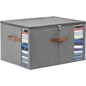 WELTRXE 65L Comforter Storage Bag with Handles, Clothing Storage Container for Quilt, Sheet, Bedding, Large Closet Organizer with Dual Zipper, Underbed Organization and Storage, Grey (Medium65L - 1 Pack)