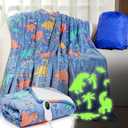 Kids Heated Blanket Dinosaur Electric Glow in The Dark 50"x60" Heating Blanket Girls Boys Children Valentine's Birthday Gifts with 10 Heating Levels & 8 Hours Auto Off Etl Certified