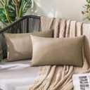 MIULEE Pack of 2 Decorative Outdoor Solid Waterproof Throw Pillow Covers Faux Linen Garden Farmhouse Cushion Cases for Patio Tent Balcony Couch Sofa 20x12 Inch Khaki
