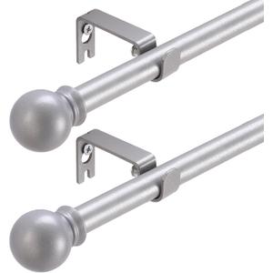 2 Pack Silver Curtain Rods for windows 32 to 48 inch, 5/8 inch Splicing Heavy Duty Metal Curtain Rod Set with Brackets