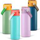 4 PACK 18 OZ Water Bottle for Kids, Stainless Steel Double Insulated Sports Water Bottle, Leak Proof Straw Cup for School, Gifts, Travel, BPA Free (Mixed Color)