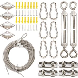52Pcs Sun Shade Sail Hardware Kit, M6 Turnbuckles with 6.6ft Cables Sun Shade Sails Canopy Installation Set, Replace for Outdoor Garden Patio