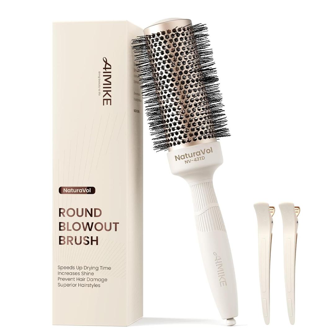 AIMIKE Round Brush for Blow Out, NaturaVol Medium Round Hair Brush for Fine Hair with Nano Thermal Ceramic Tech, for Blow Drying & Styling, Adds Volume & Smoothness (1.7 Inch Barrel, 2.5 Inch Bristle)
