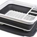 Masirs Pop-Up Collapsible Dish Drying Rack: Convenient Storage, Drains into Sink, Eight Large Plate Capacity, Sectional Cutlery and Utensil Compartment. Compact and Portable Design.