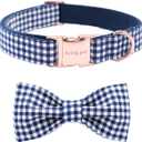 ARING PET Bowtie Dog Collars Adjustable Collar with Bow Tie for Puppy Small Medium Large Boy Girl Dogs-Size M Length 13.5-22" (Plaid Navy)