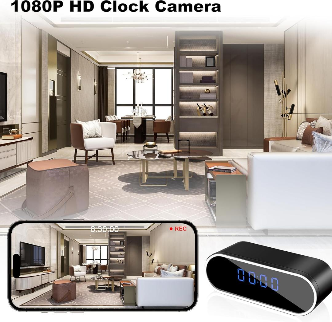 Smart Clock Camera, WiFi HD 1080P Wireless Mini Camera with Night Vision, Motion Detection, and Remote Viewing, Nanny Cam for Baby/Elder/Pet Care, Home Indoor Security