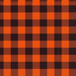 2 x IHR Ideal Home Range Cocktail Napkins Disposable 3-Ply Paper Party Napkin Pack, 5" x 5", Buffalo Check (Orange), 20-Count