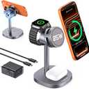3 in 1 Wireless Charging Station, Qi2.2 25W Certified Fast Magnetic Charger, Mag-Safe Wireless Charger Stand with TEC Active Cooling, for iPhone17/16/15/14/13/12, Apple Watch/AirPods (25W Starry Sky Grey)