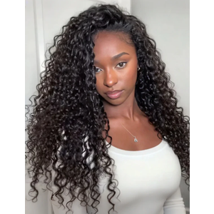 NZINZI Water Wave Half Wig Human Hair 3 In 1 Seamless Flip Over Half Wigs for Black Women Ready to Go Headband Wig 180% Density Drawstring Curly Half Wig Glueless Natural Black 24 Inch