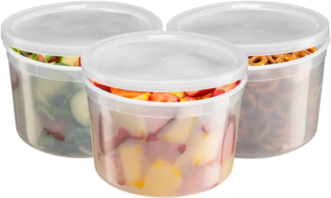 GUSTO [12 Sets - 64 oz. Disposable Plastic Food Storage Deli Containers With Lids, Ice Cream Bucket & Soup Pail - Formerly Comfy Package