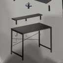 Pamray 32 Inch Small Computer Desk with Monitor Stand, Simple Office Desk with Headphone Hook for Small Spaces, Kids Study Writing Table for Bedroom, Black