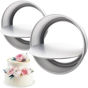 Aluminum Round Cake Pans, 2pcs Nonstick Baking Pan with Removable Bottom 6/8 Inches Cheese Cake Mold Straight Edge for Wedding Birthday Anniversary or Party Event