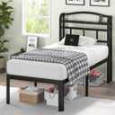 Twin Size Bed Frame - Storage Headboard with Charging Station, Easy Assembly, 18 inch Heavy Duty Metal Platform Bed Frame No Box Spring Needed, Black