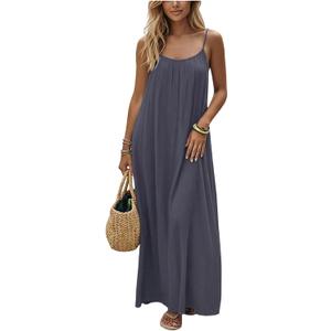 SHENHE Women's Open Back Spaghetti Strap Beach Maxi Dress Loose Flowy Vacation Sundress (Purple, XL)