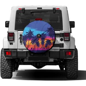 Palm Tree Tropical Sunset 3 Spare Tire Cover with Backup Camera Hole Wheel Tire Cover Fit Trailer, RV, SUV and Many Vehicle 17inch