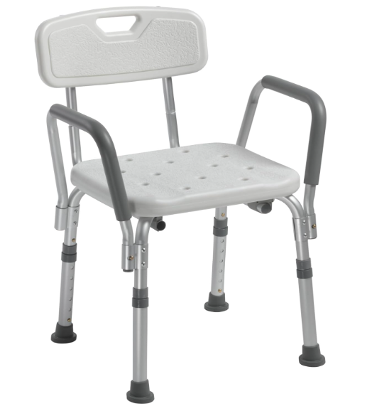 Drive Medical Shower Chair with Back & Padded Arms - Adjustable Height Bath Seat for Safety & Comfort - Lightweight Aluminum Construction- 350 Lb Capacity - White 
