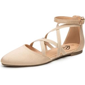 Trary Black Flats for Women, Mary Jane Shoes, Ballet Flats with Ankle Strap, Dressy Comfortable Pointed Toe Shoes (7.5, Nude)