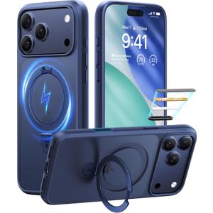 TORRAS Magnetic Ostand for iPhone 17 Pro Max Case, [Military Grade Drop Tested] [Compatible with MagSafe][Build-in Kickstand] Translucent Slim Soft Edge Anti-Fingerprint 6.9" 2026, Deep Blue